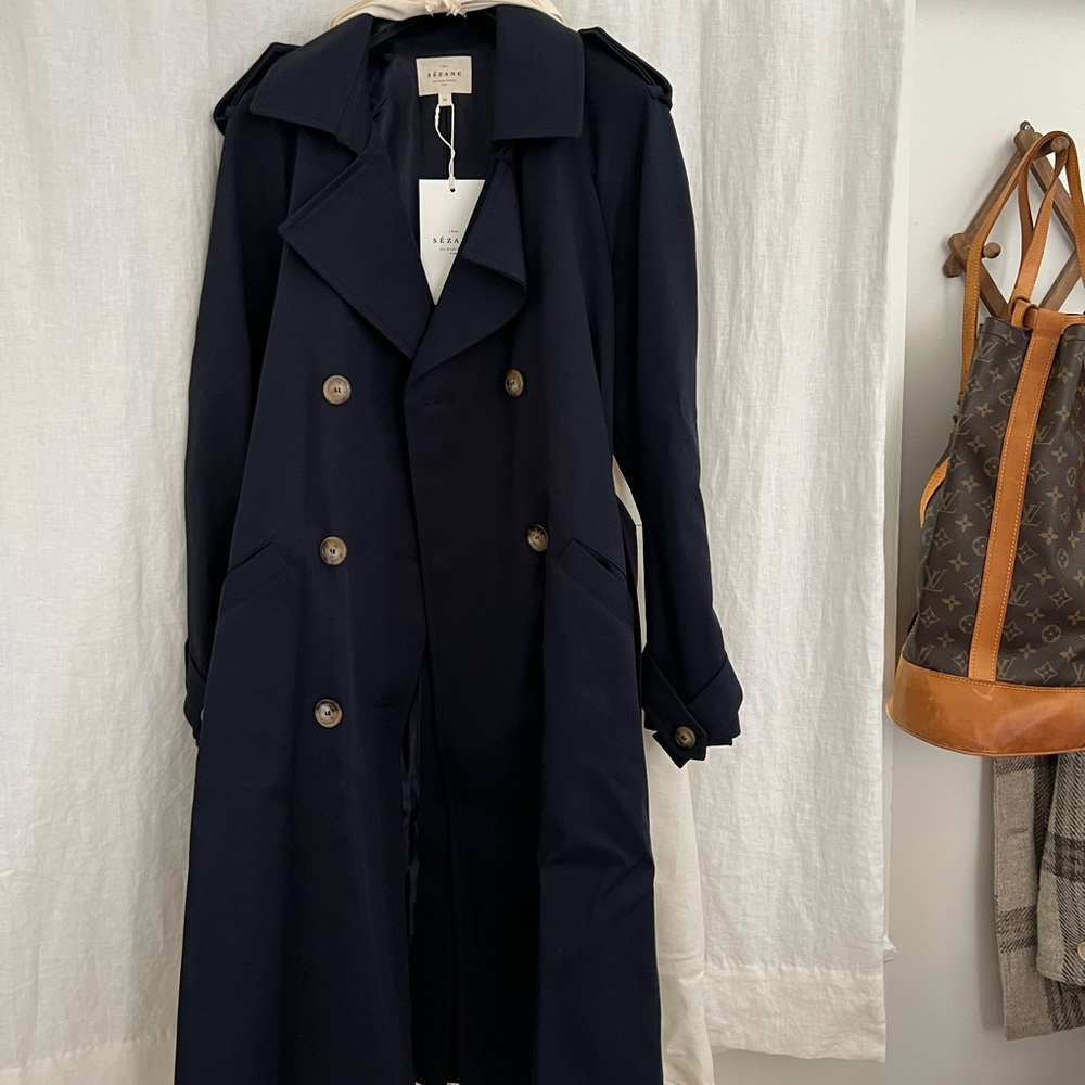 SEZANE SCOTT TRENCH COAT NAVY - SIZE 2 NWT